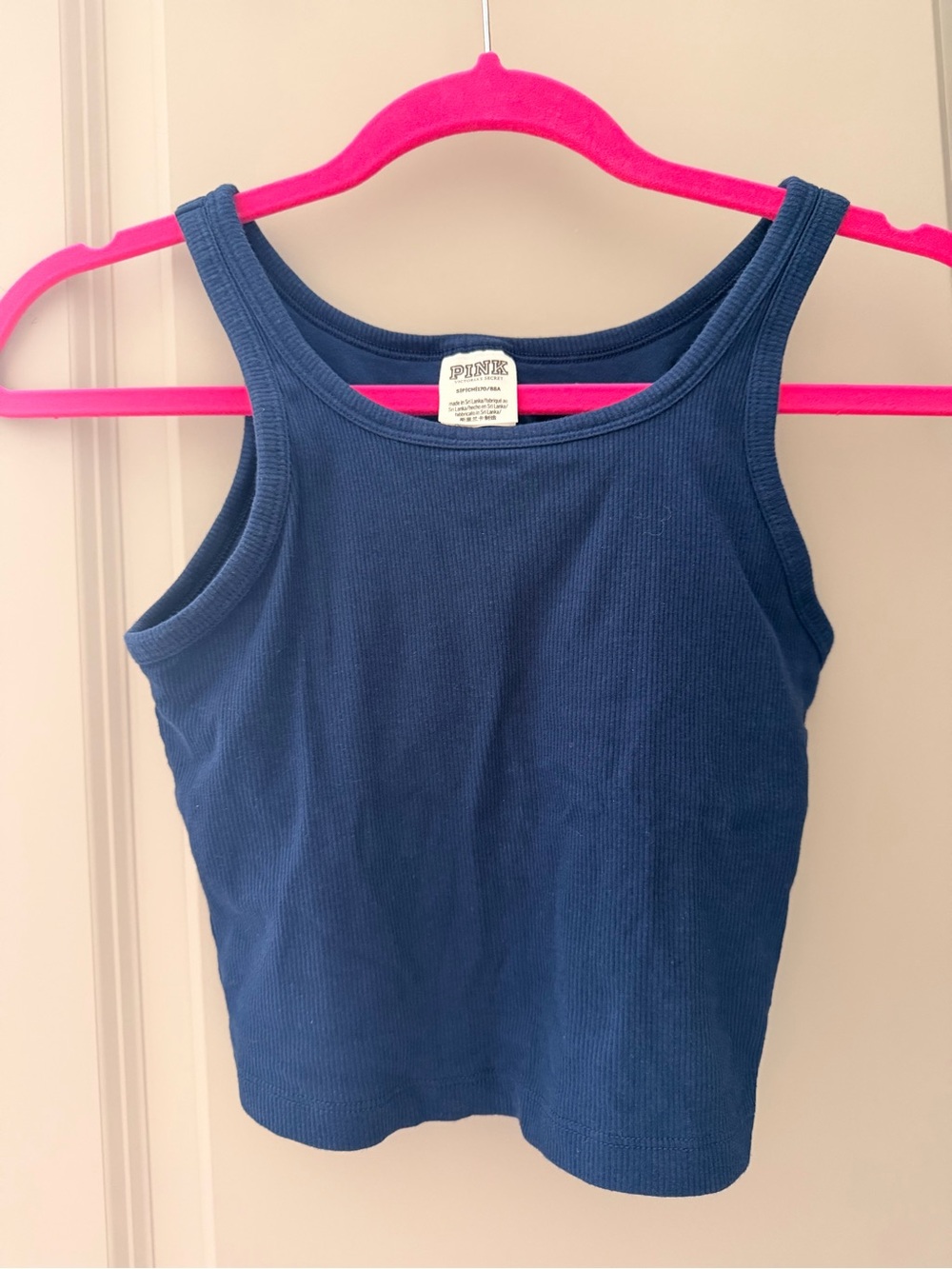 PINK Victoria's Secret Navy Ribbed shelf bra Tank Top